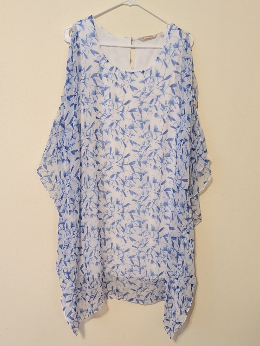Soft Surroundings Cape Dress White with Blue Floral Print